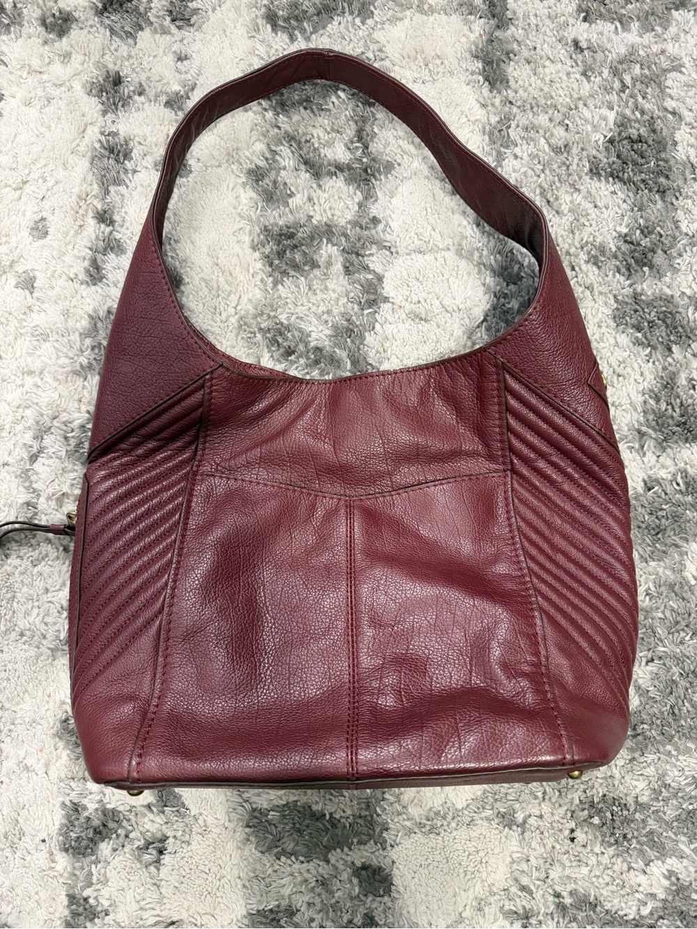 Oryany Burgundy Leather Hobo Shoulder Bag Chevron Stitch + Dust Bag - Picture 4 of 15